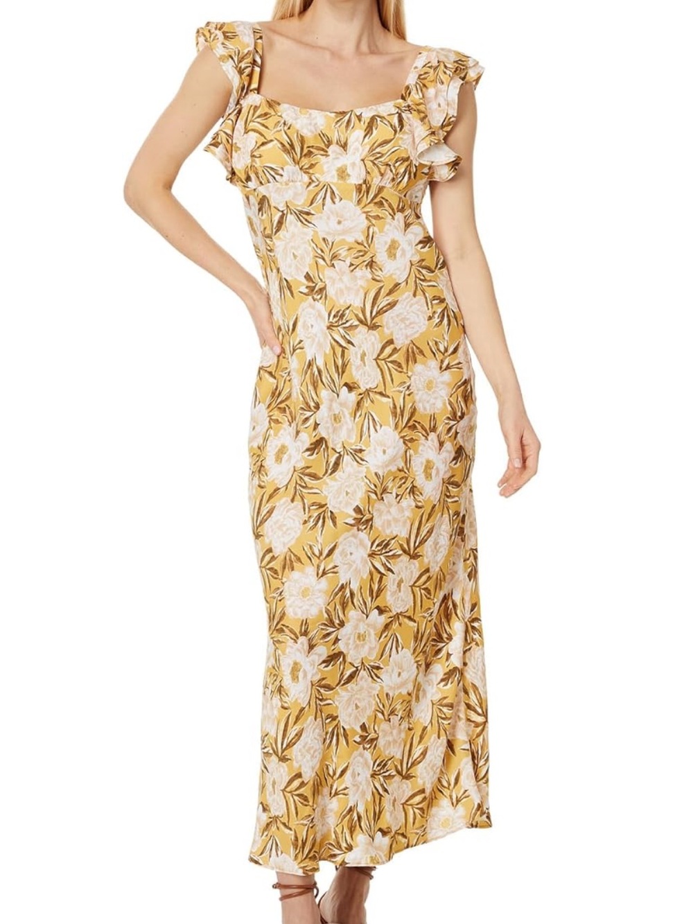 Madewell Angelina Yellow Floral Ruffle-Sleeve Maxi Dress